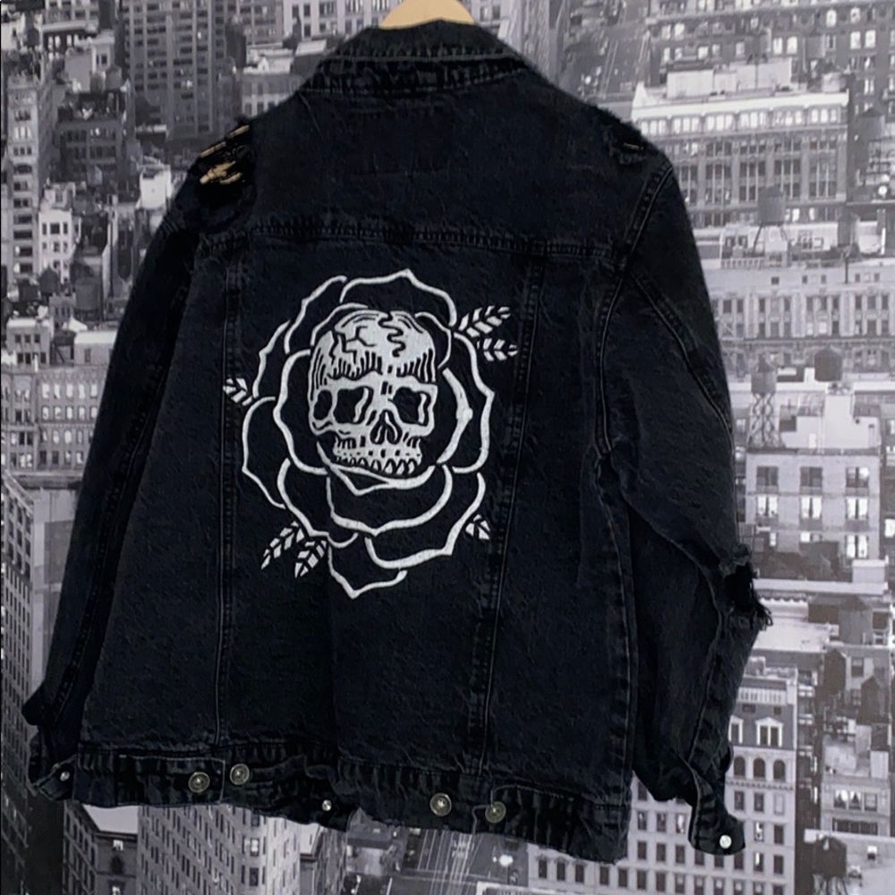 Sketchy Tank Distressed Black Jean Jacket
